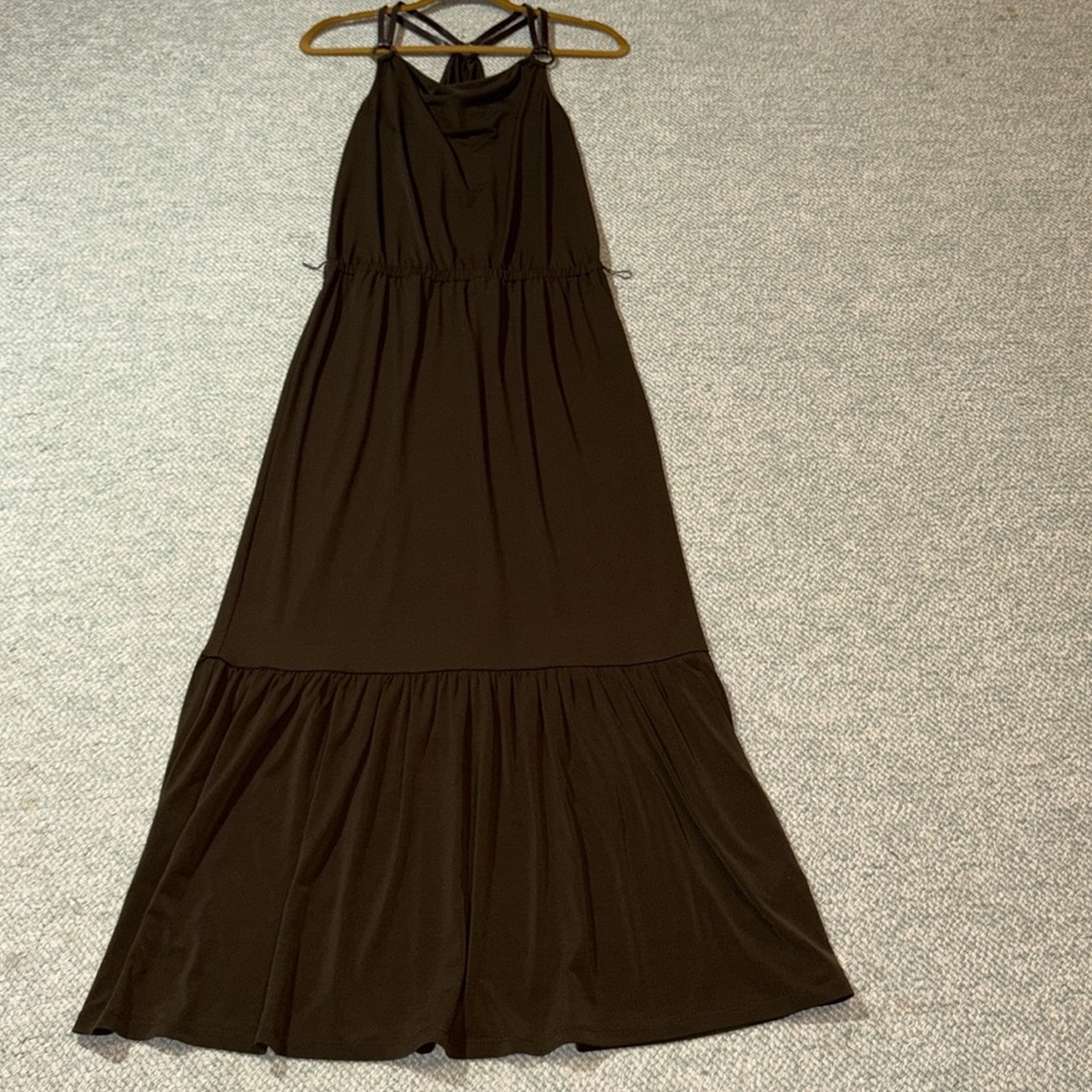 Michael Kors Ring Strap Maxi Dress Bark Brown XS NWT No belt